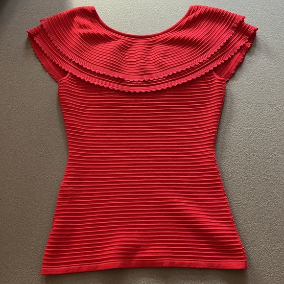 MILLY Textured Flounce Sleeveless Top - Poppy Red- Size S - Picture 4 of 10